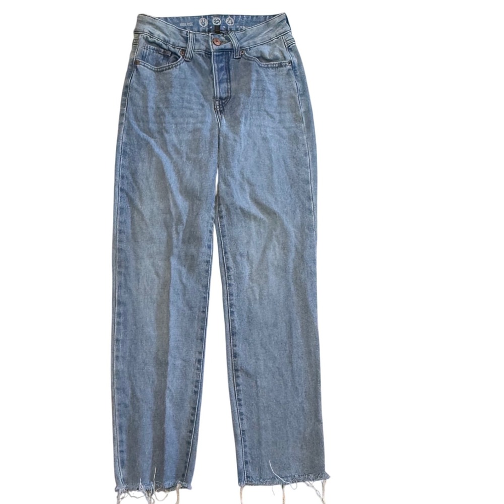 Rewash High‎ Rise Cropped Jeans Frayed Hem Light Wash Denim Size 24